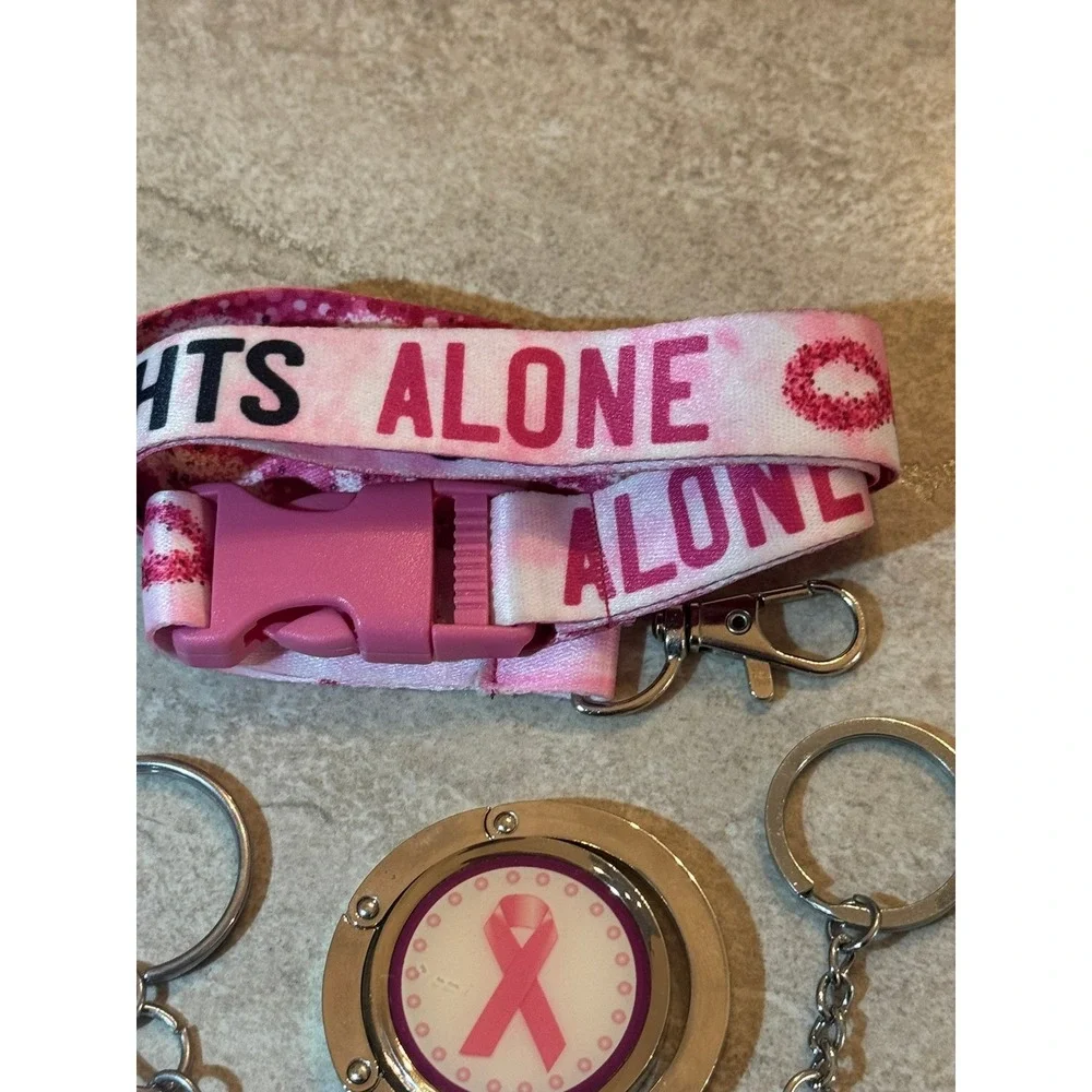 Breast Cancer Awareness Bundle Lanyard Purse Hanger and Keychains Pink Ribbon